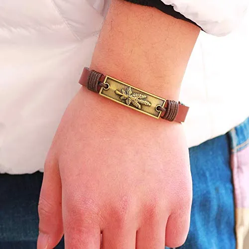 Maple Leaf Leather Bracelet Wristband Jewelry Cuff for Men Women Fall Black Brown