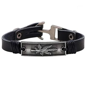 Maple Leaf Leather Bracelet Wristband Jewelry Cuff for Men Women Fall Black Brown