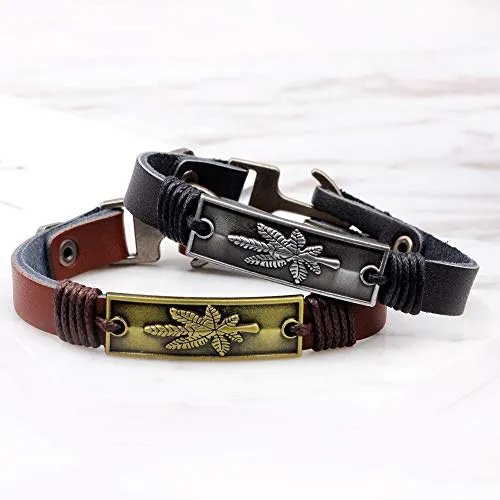 Maple Leaf Leather Bracelet Wristband Jewelry Cuff for Men Women Fall Black Brown