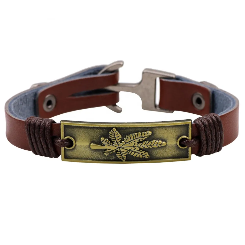 Maple Leaf Leather Bracelet Wristband Jewelry Cuff for Men Women Fall Black Brown
