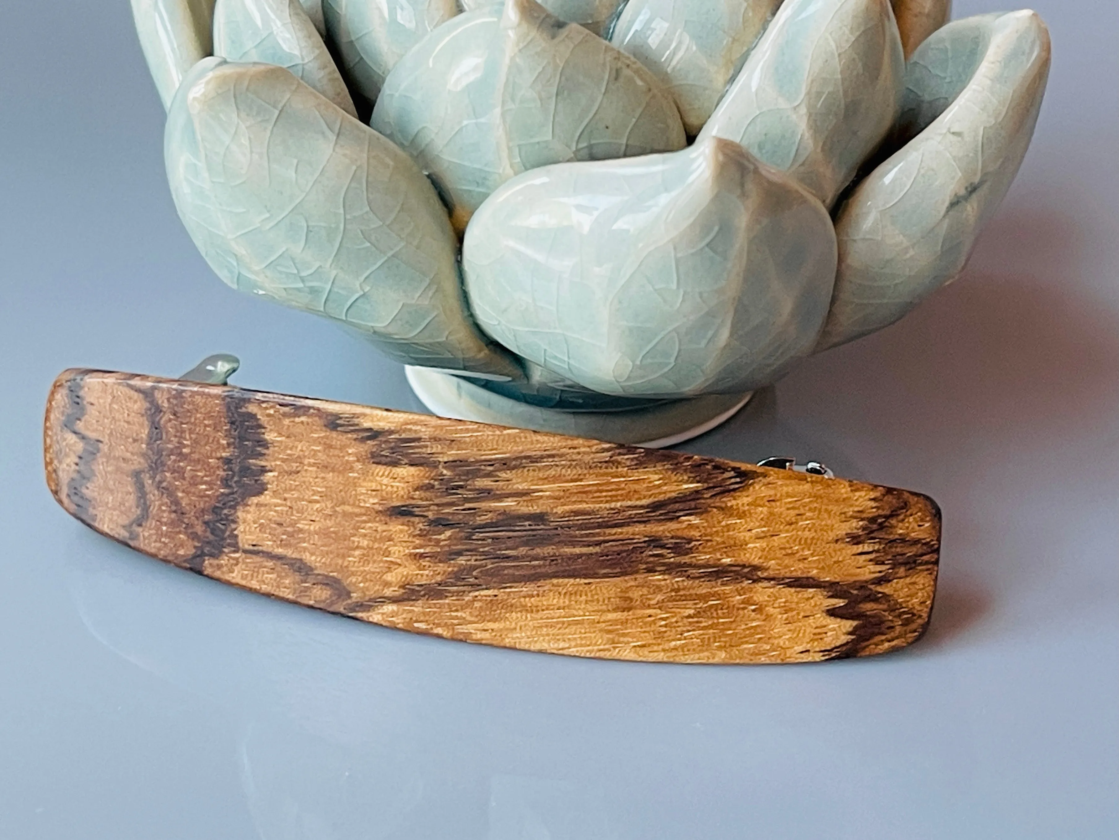 Medium Zebrawood Wood Barrette, dark wood barrette