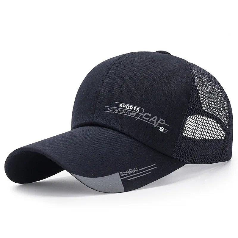 Men Sports Baseball Cap Long Brim Snapback Sunhat Mesh Breathable Women Outdoor Fishing Running Hip Hop Baseball Hats Casquette