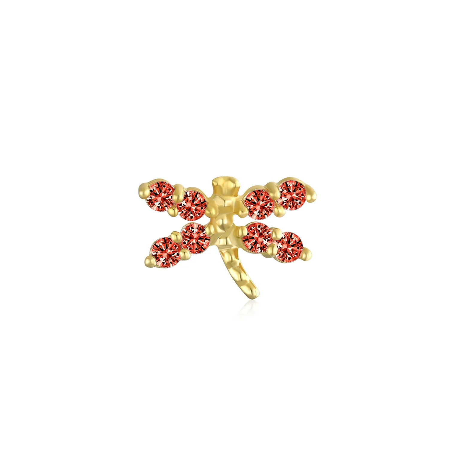 Minimalist CZ Cubic Zirconia Dragonfly Cartilage Ear Stud in 14K Gold