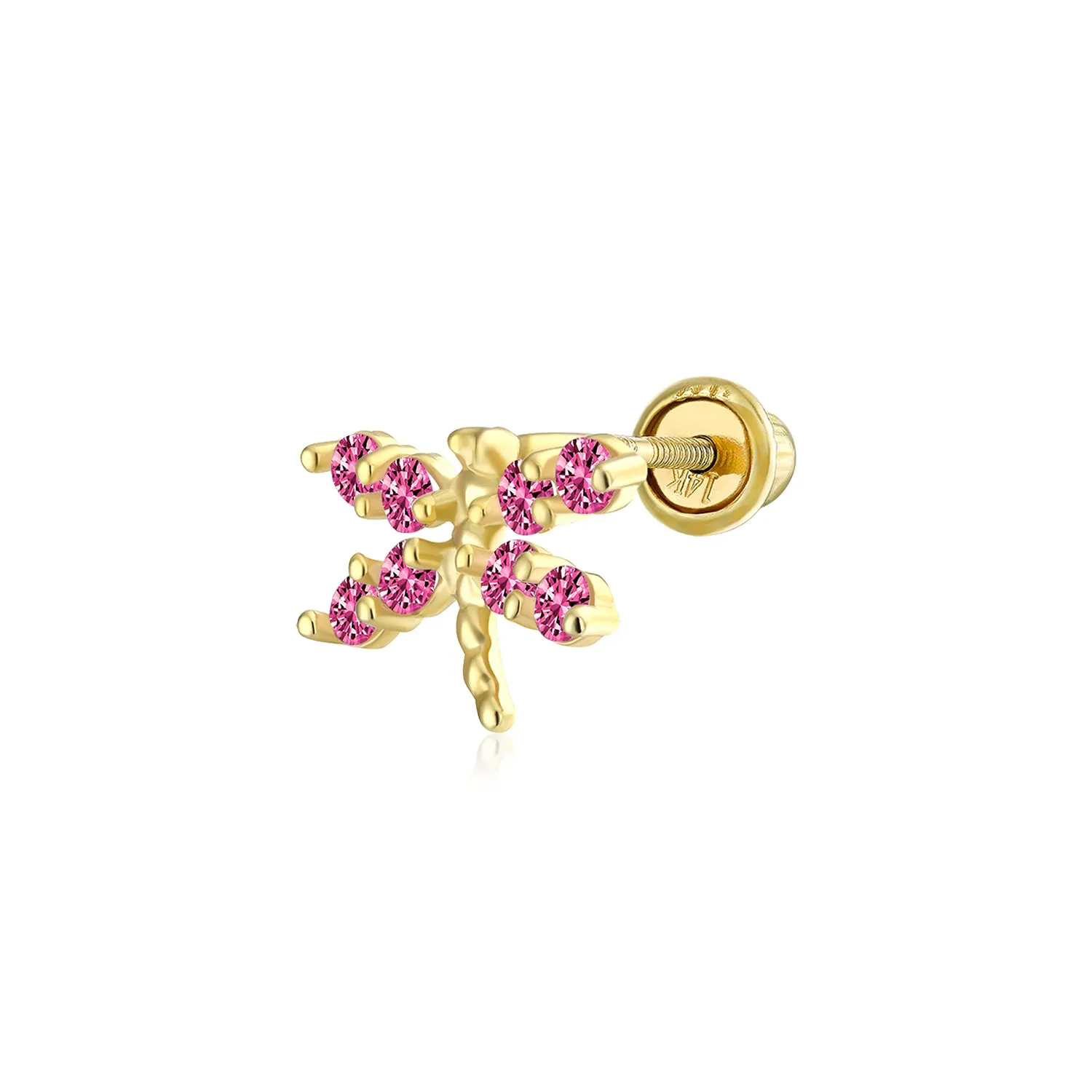 Minimalist CZ Cubic Zirconia Dragonfly Cartilage Ear Stud in 14K Gold