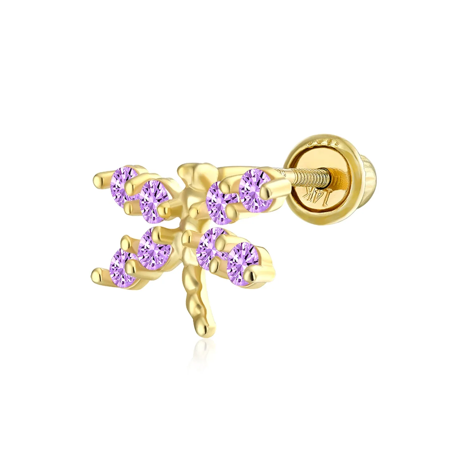 Minimalist CZ Cubic Zirconia Dragonfly Cartilage Ear Stud in 14K Gold