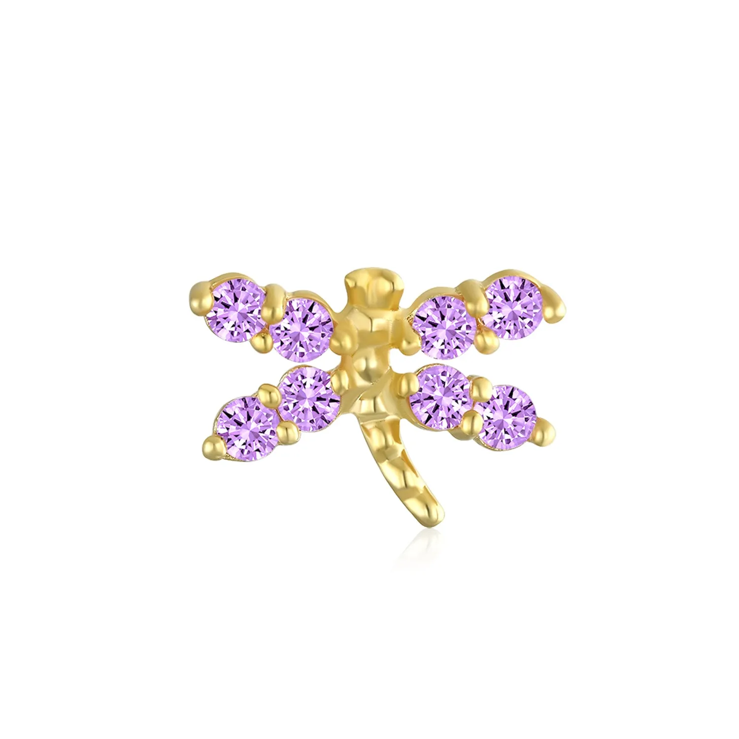 Minimalist CZ Cubic Zirconia Dragonfly Cartilage Ear Stud in 14K Gold