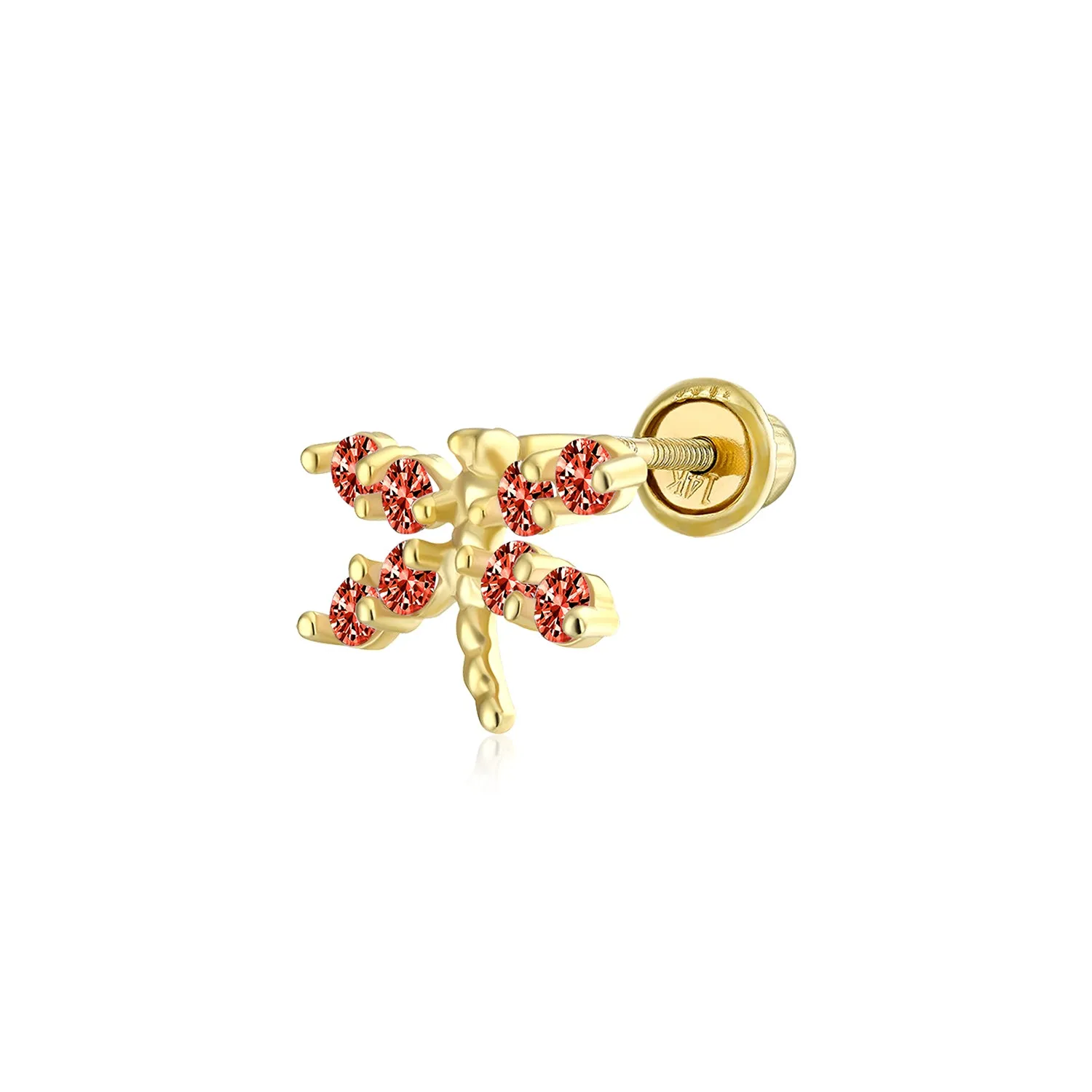 Minimalist CZ Cubic Zirconia Dragonfly Cartilage Ear Stud in 14K Gold