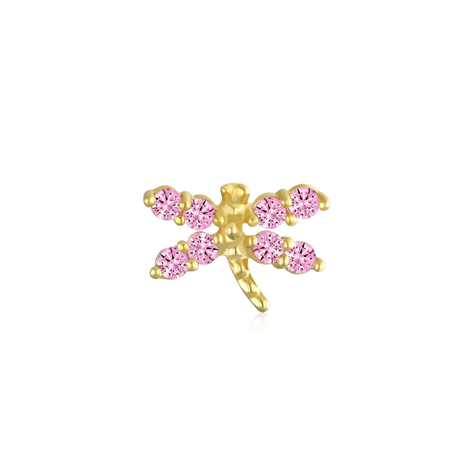 Minimalist CZ Cubic Zirconia Dragonfly Cartilage Ear Stud in 14K Gold