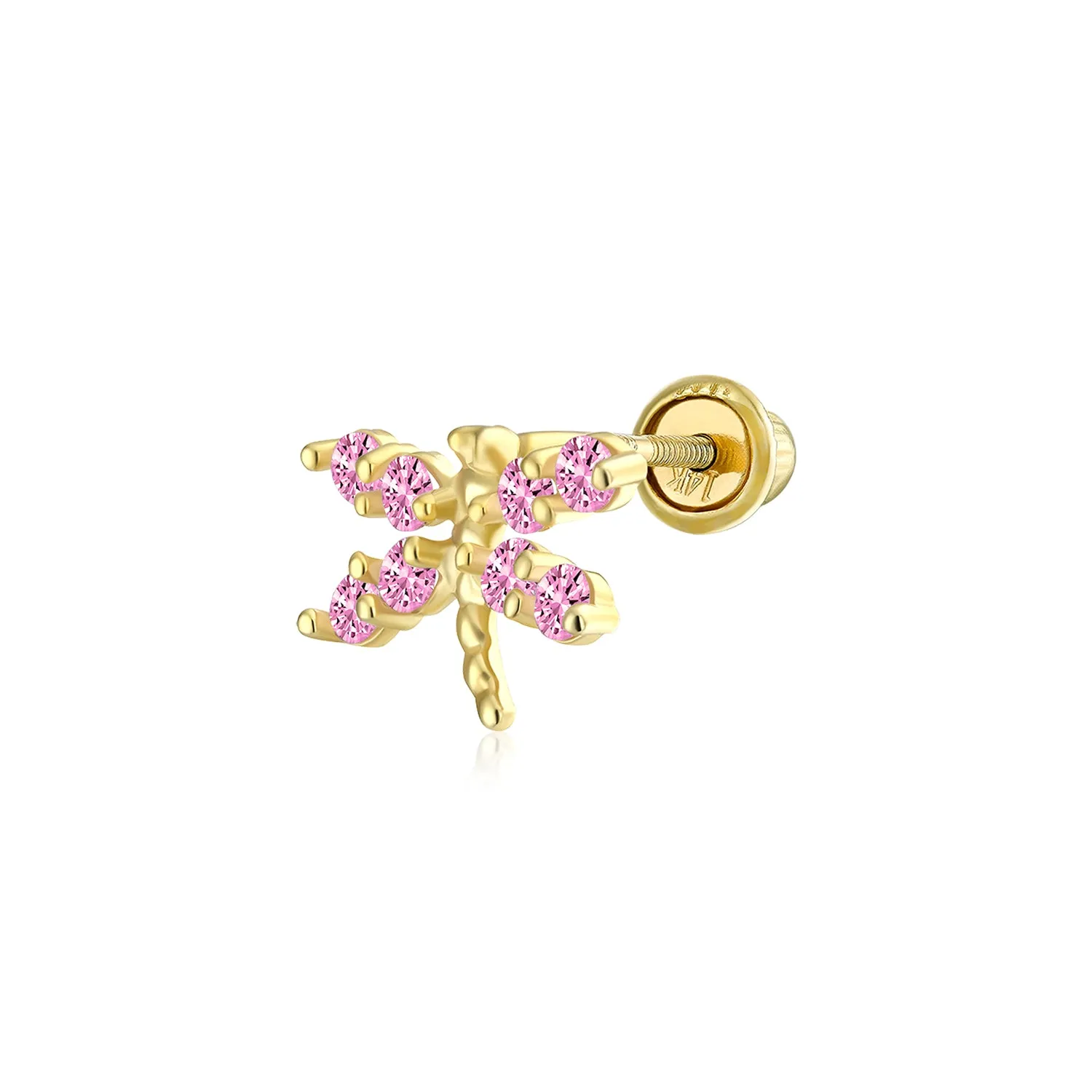 Minimalist CZ Cubic Zirconia Dragonfly Cartilage Ear Stud in 14K Gold
