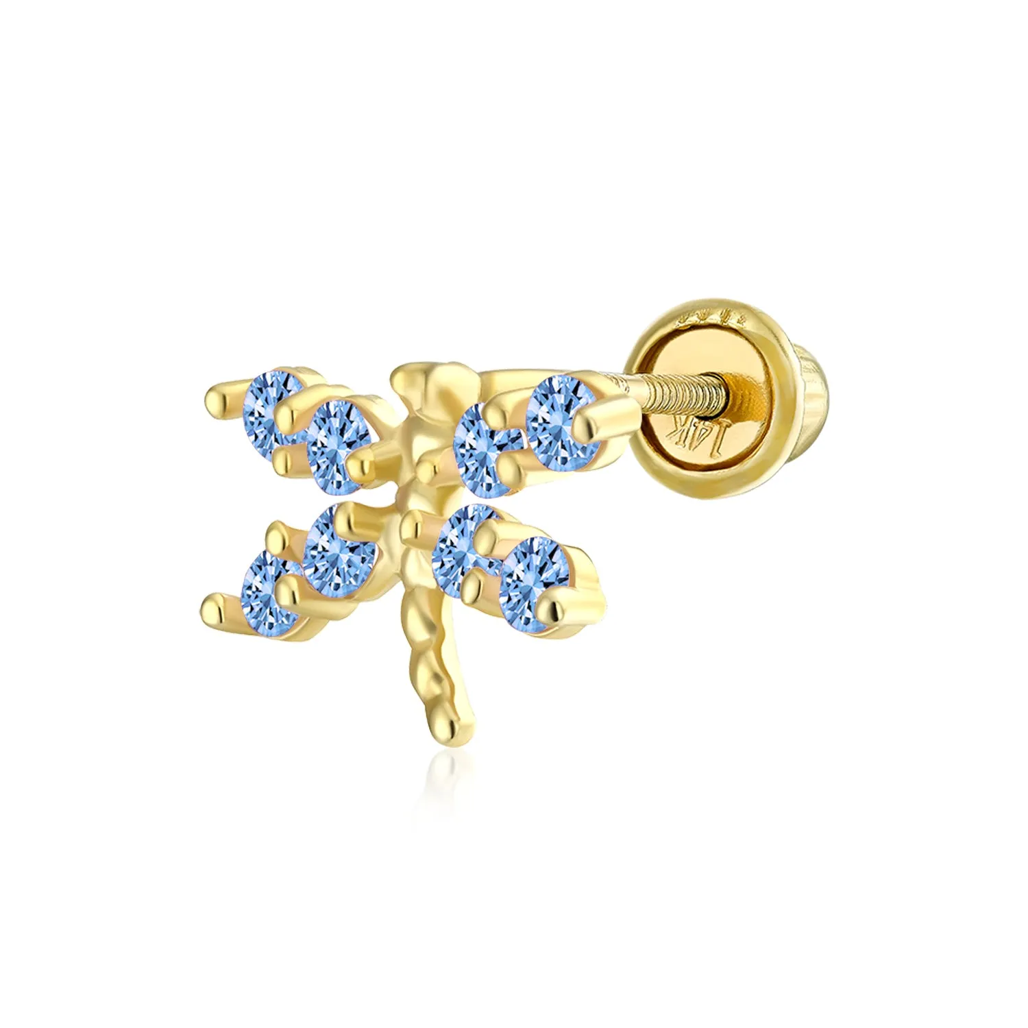 Minimalist CZ Cubic Zirconia Dragonfly Cartilage Ear Stud in 14K Gold