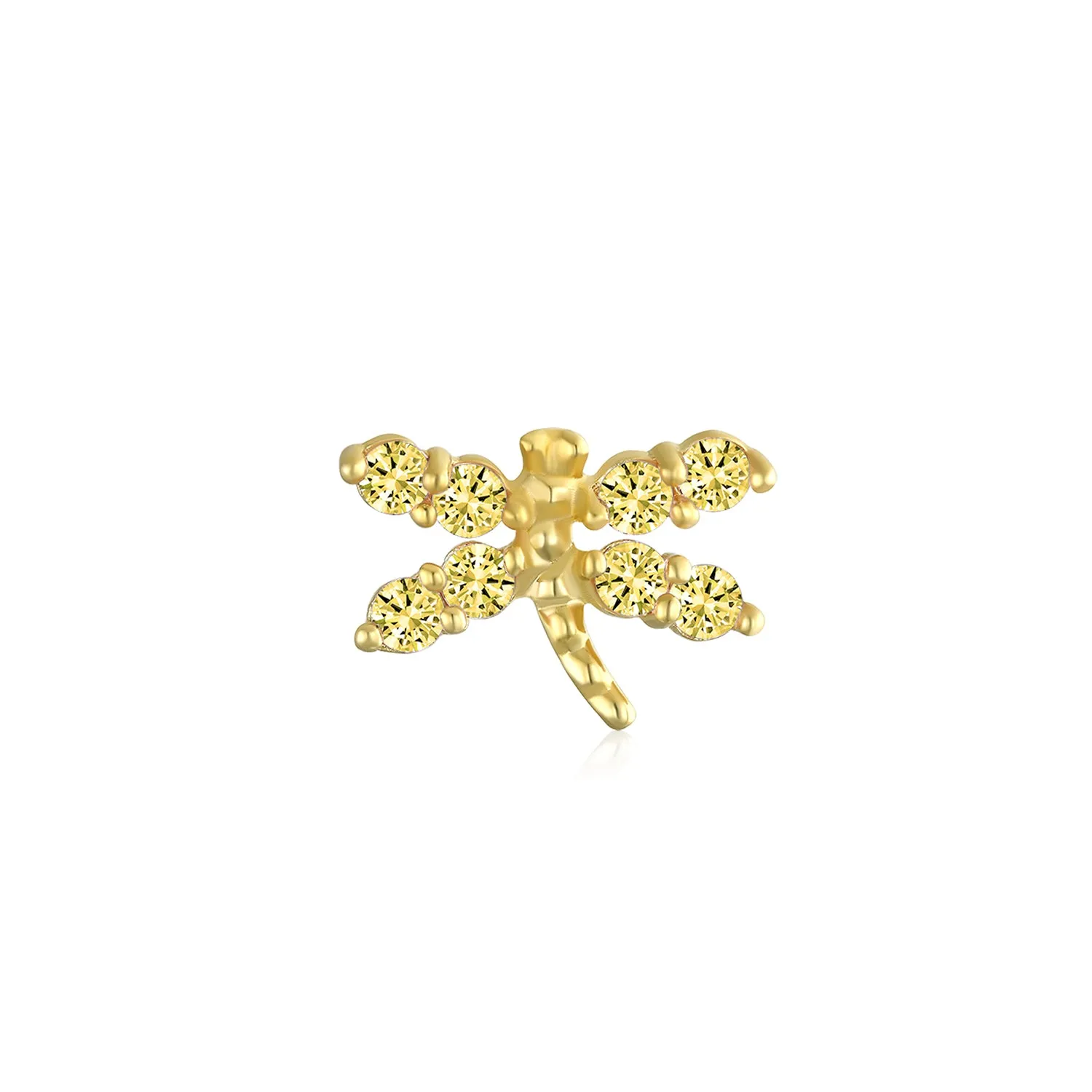 Minimalist CZ Cubic Zirconia Dragonfly Cartilage Ear Stud in 14K Gold