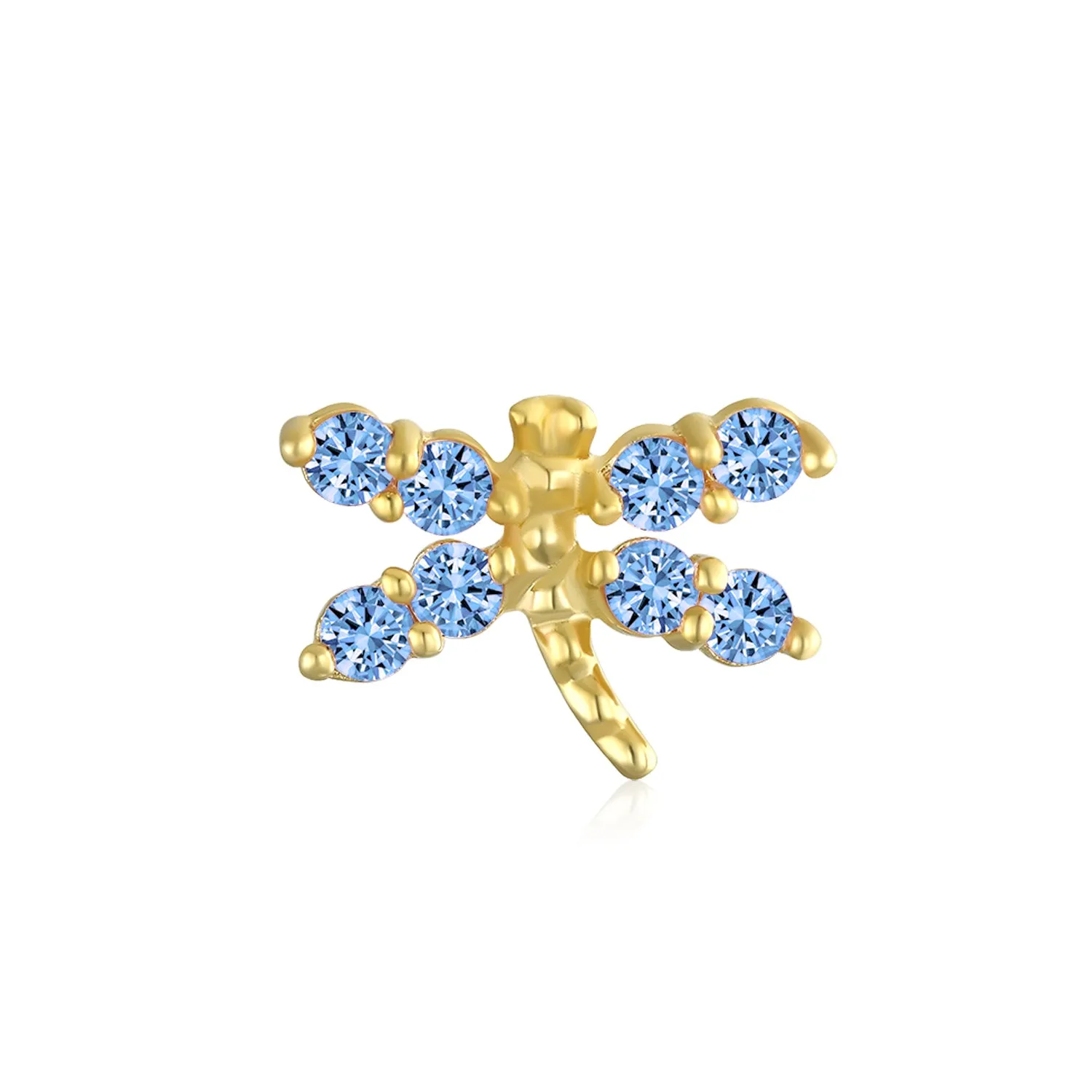 Minimalist CZ Cubic Zirconia Dragonfly Cartilage Ear Stud in 14K Gold