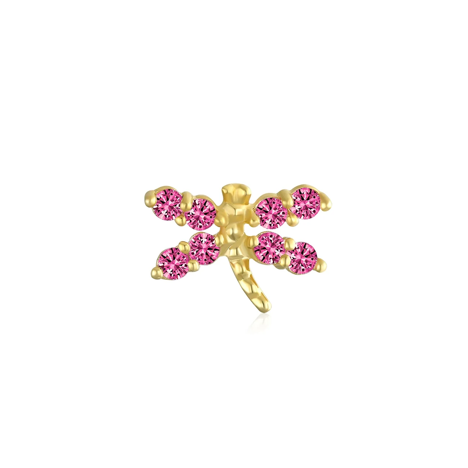 Minimalist CZ Cubic Zirconia Dragonfly Cartilage Ear Stud in 14K Gold