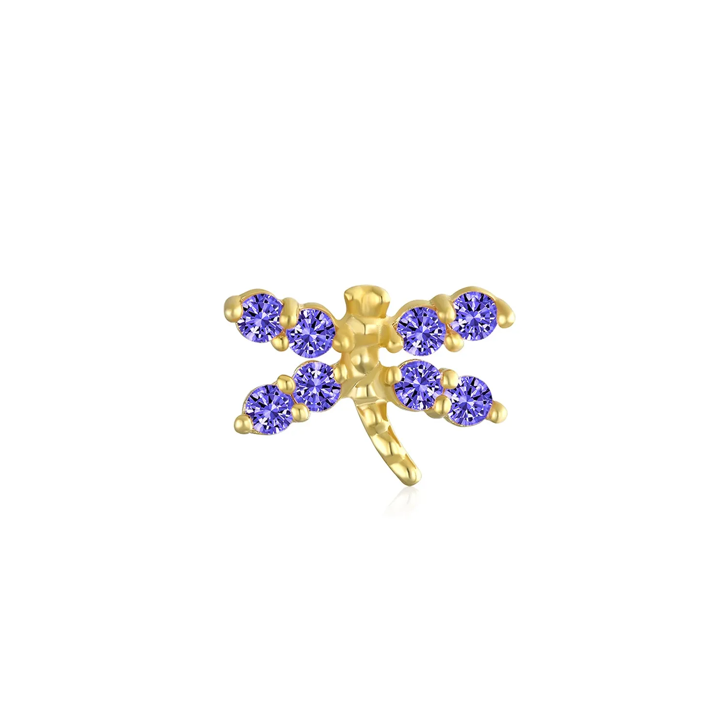 Minimalist CZ Cubic Zirconia Dragonfly Cartilage Ear Stud in 14K Gold