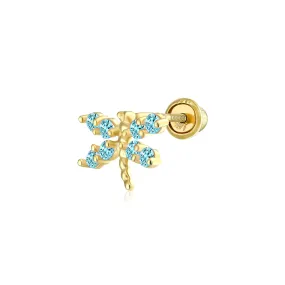 Minimalist CZ Cubic Zirconia Dragonfly Cartilage Ear Stud in 14K Gold
