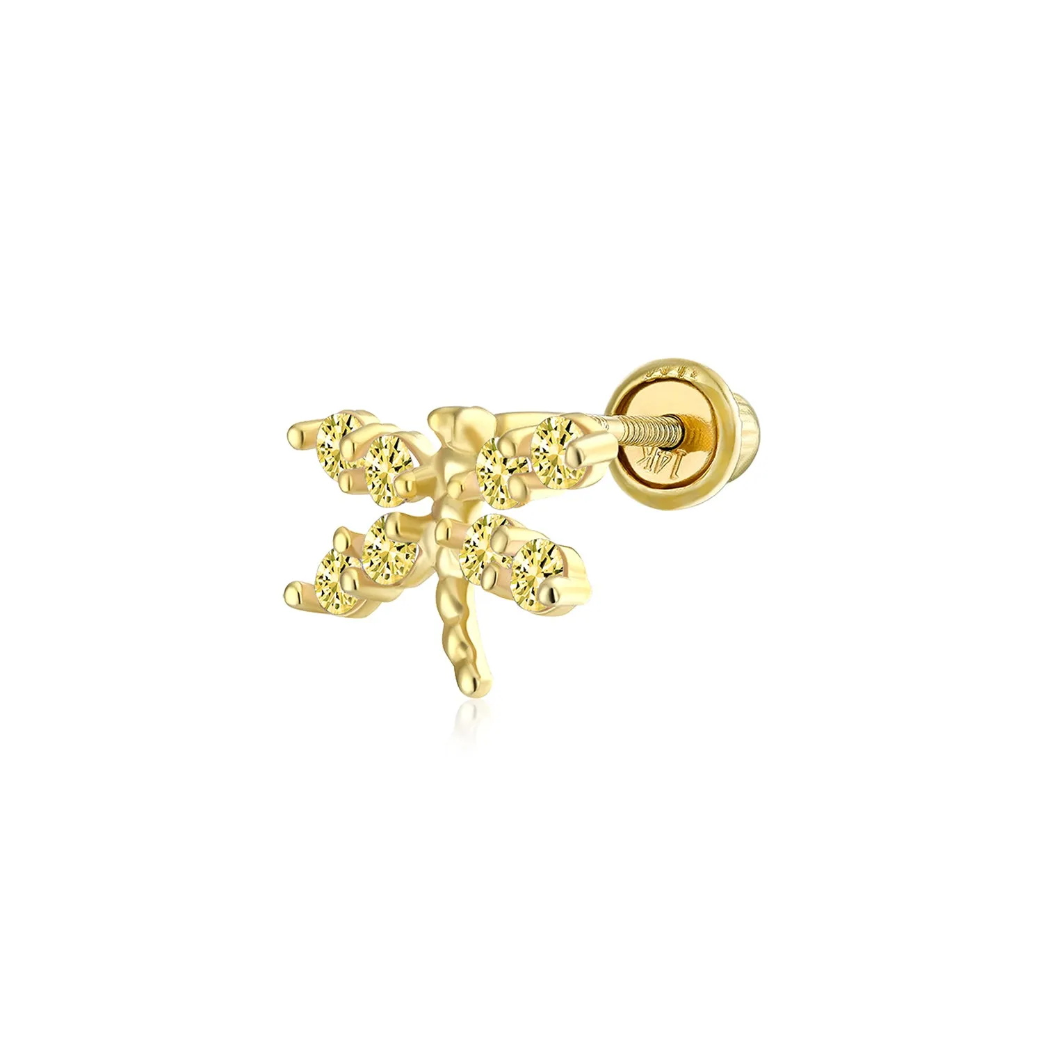 Minimalist CZ Cubic Zirconia Dragonfly Cartilage Ear Stud in 14K Gold