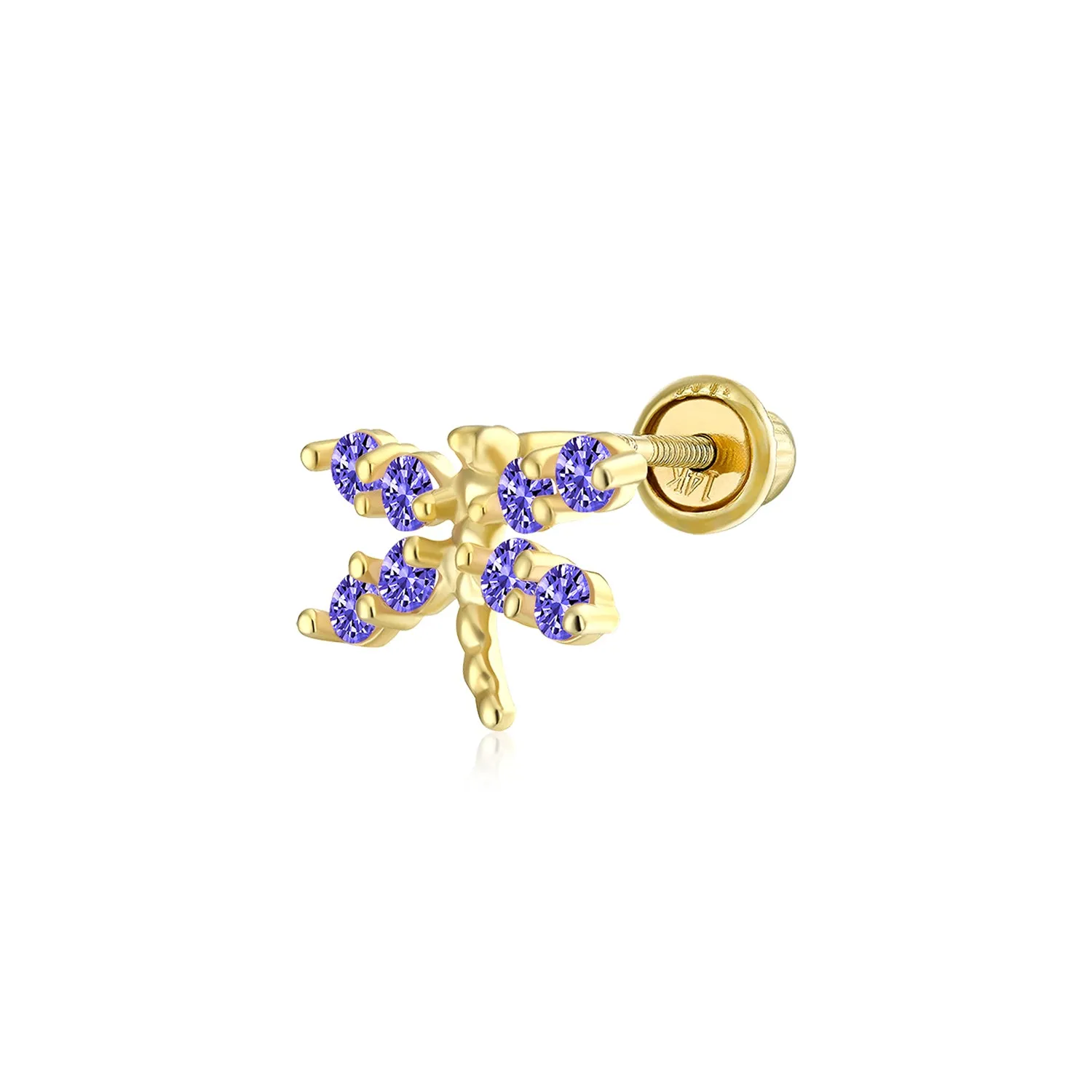 Minimalist CZ Cubic Zirconia Dragonfly Cartilage Ear Stud in 14K Gold