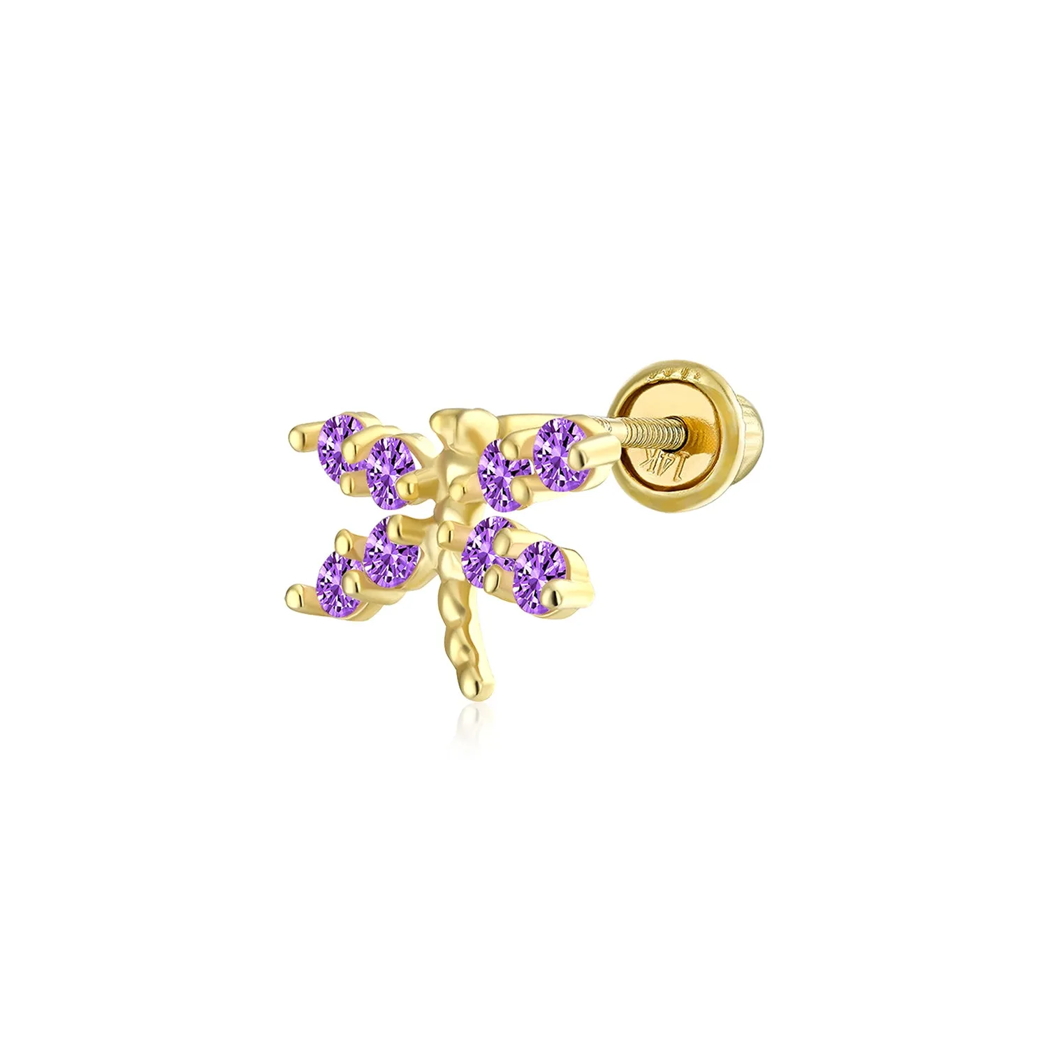Minimalist CZ Cubic Zirconia Dragonfly Cartilage Ear Stud in 14K Gold