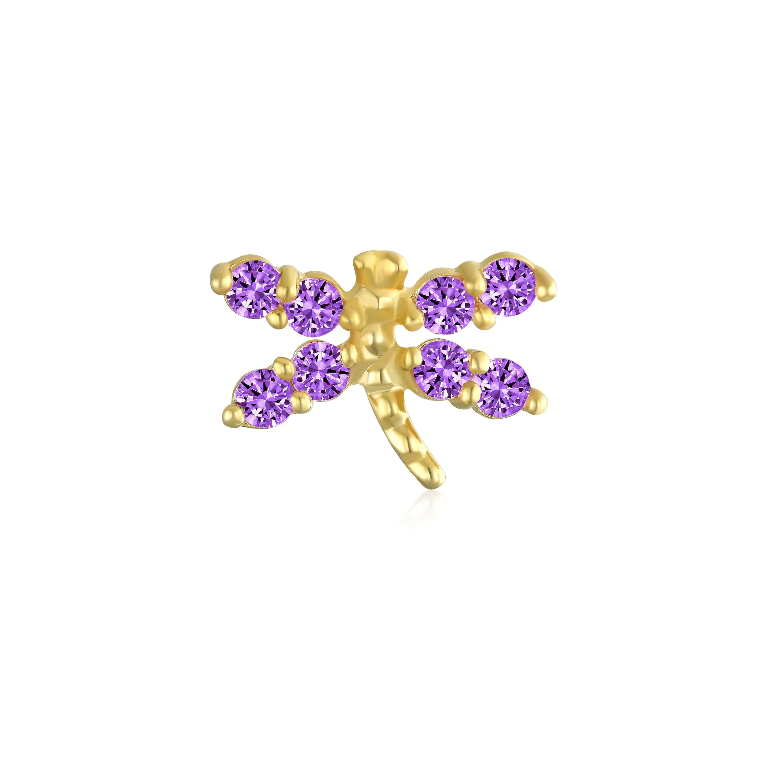 Minimalist CZ Cubic Zirconia Dragonfly Cartilage Ear Stud in 14K Gold