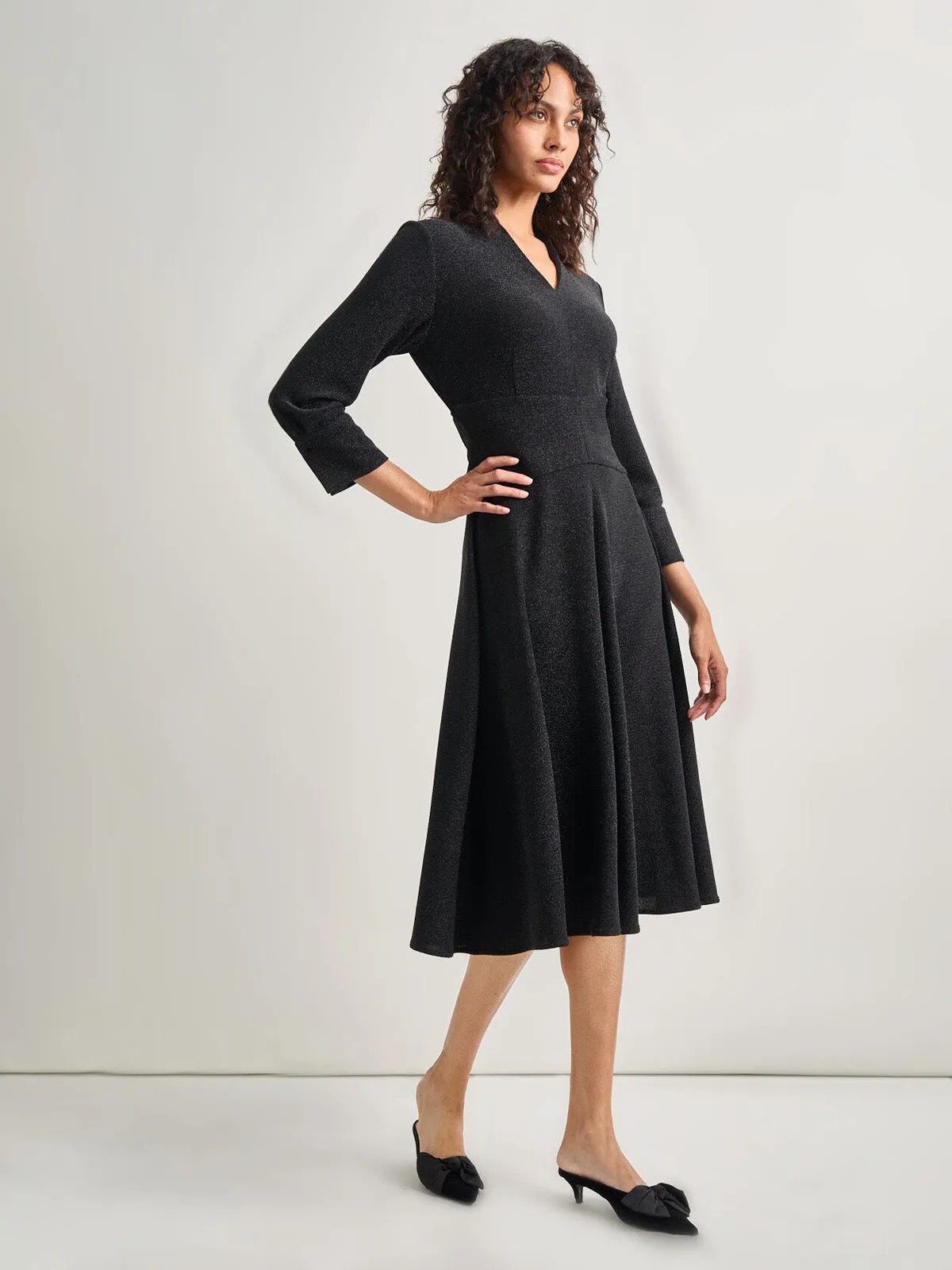 Modern Fit-and-Flare Sparkle Stretch Woven Midi Dress