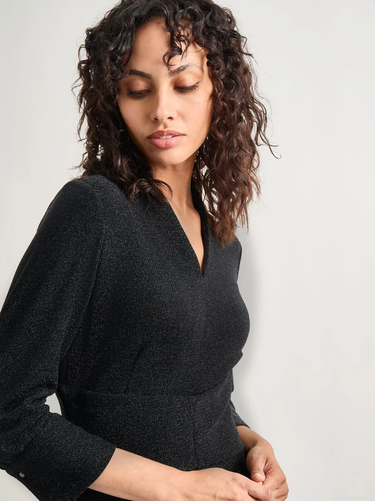 Modern Fit-and-Flare Sparkle Stretch Woven Midi Dress
