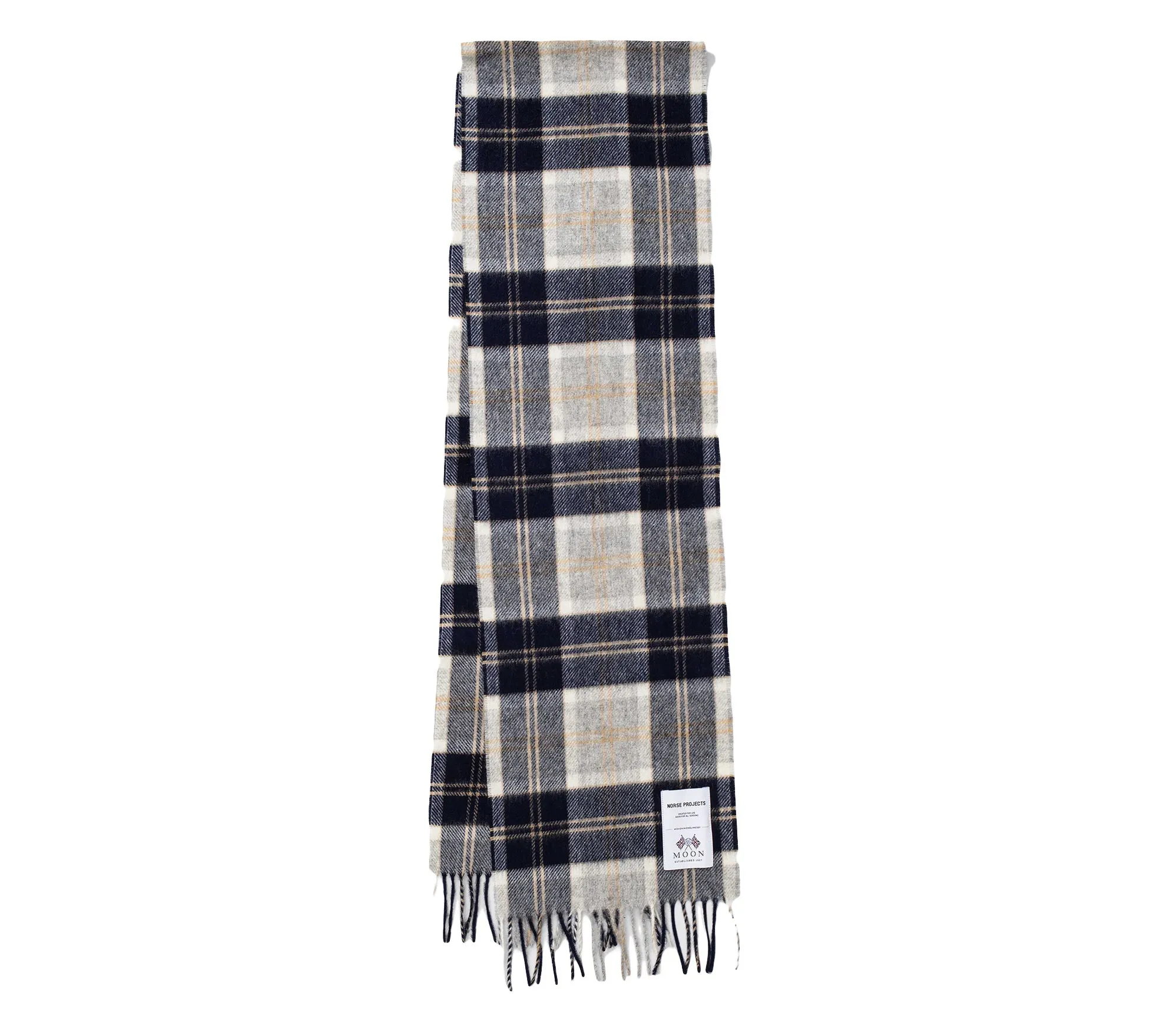Moon Checked Lambswool Scarf | Navy