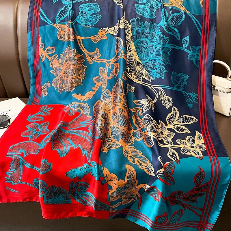 Multicolor Floral Printed High-Quality Satin Silk Scarf