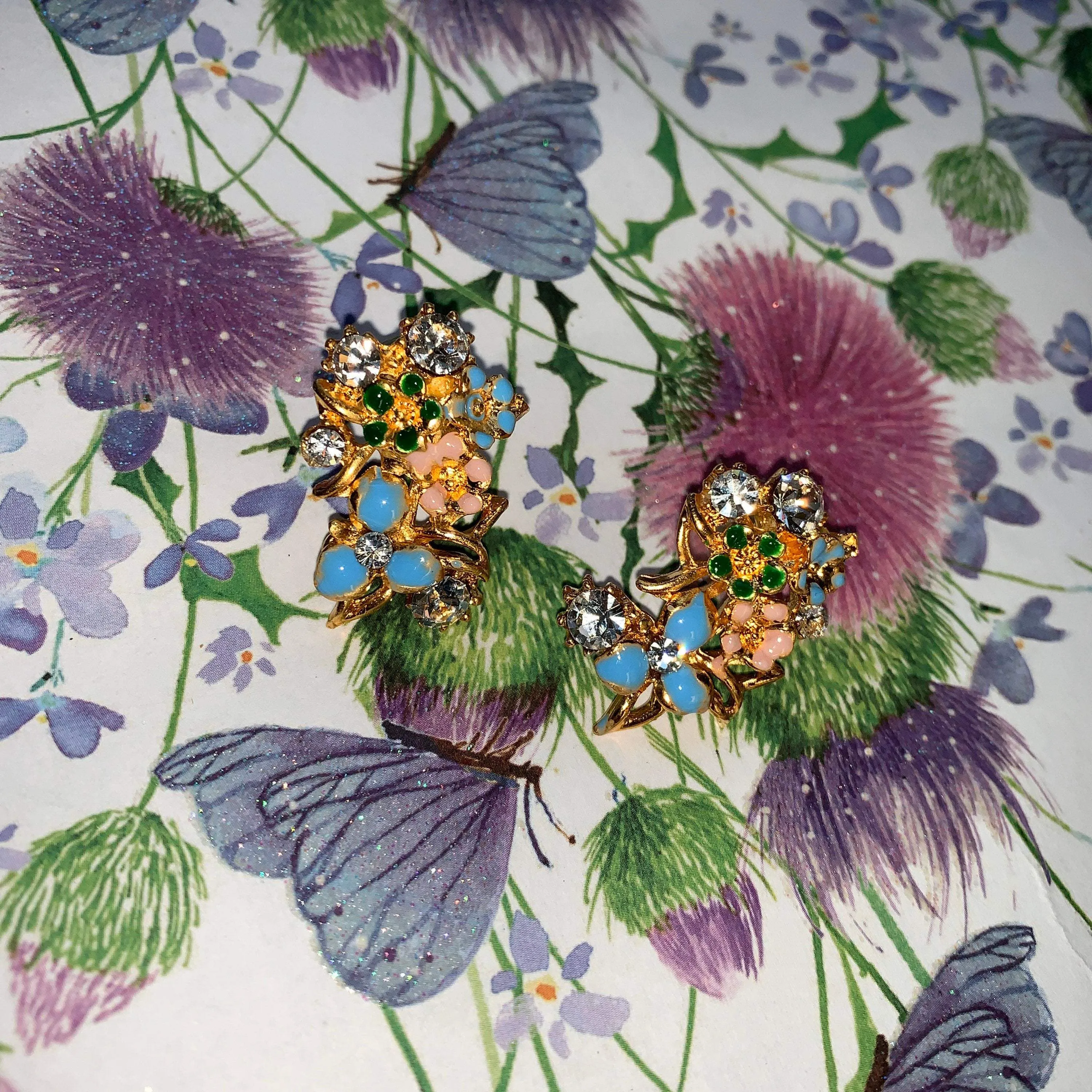 multicoloured enamel floral earrings