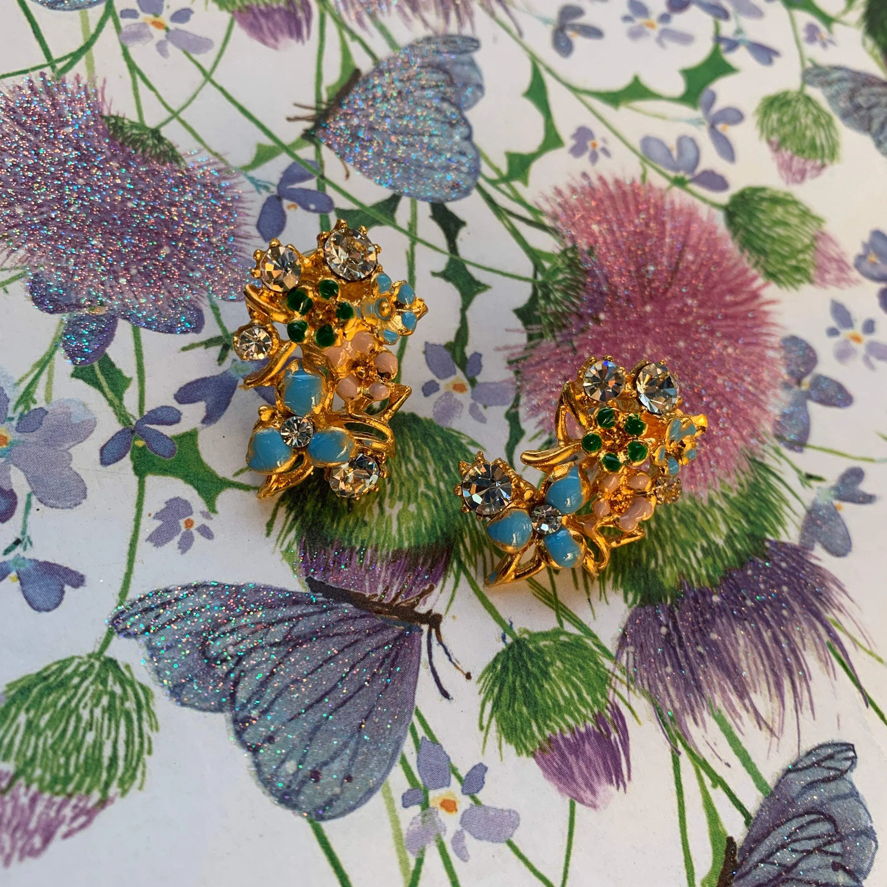 multicoloured enamel floral earrings