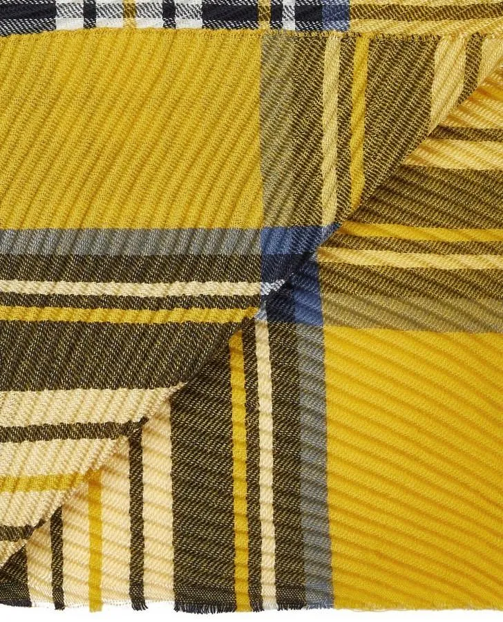 Mustard Yellow Check Pleated Scarf