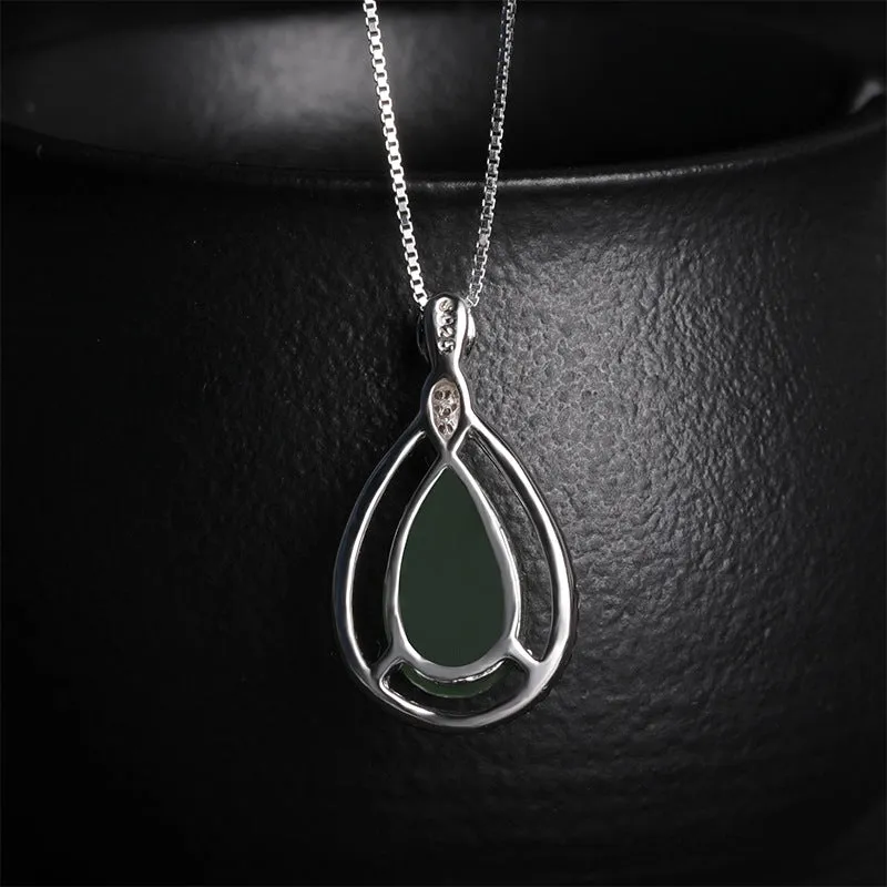 Natural Jade Pendant Nephrite Silver Zircon Pendant ZPT175