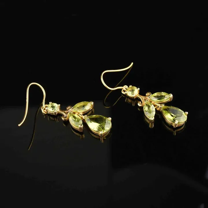 Natural Peridot Vintage Style Drop Earrings For Women - 14k Gold Vermeil Earrings