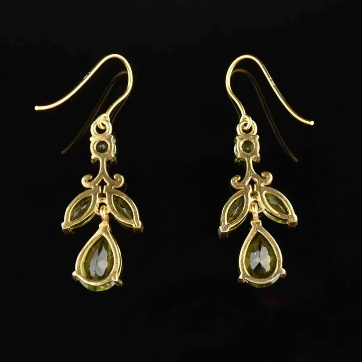 Natural Peridot Vintage Style Drop Earrings For Women - 14k Gold Vermeil Earrings