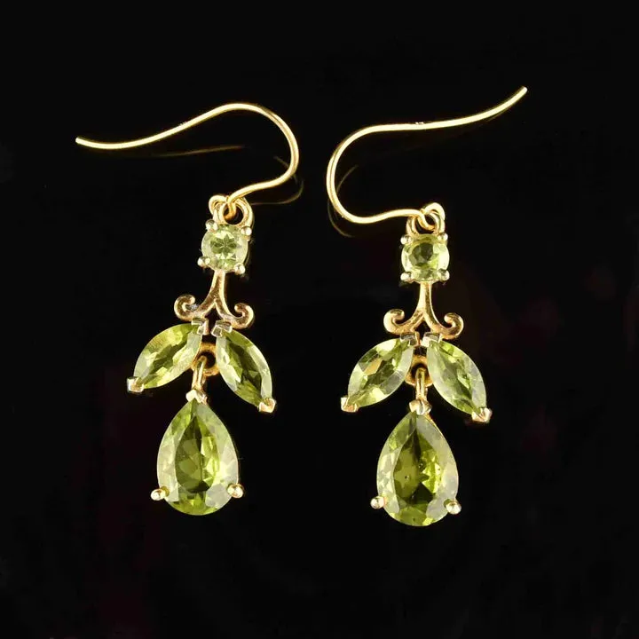Natural Peridot Vintage Style Drop Earrings For Women - 14k Gold Vermeil Earrings