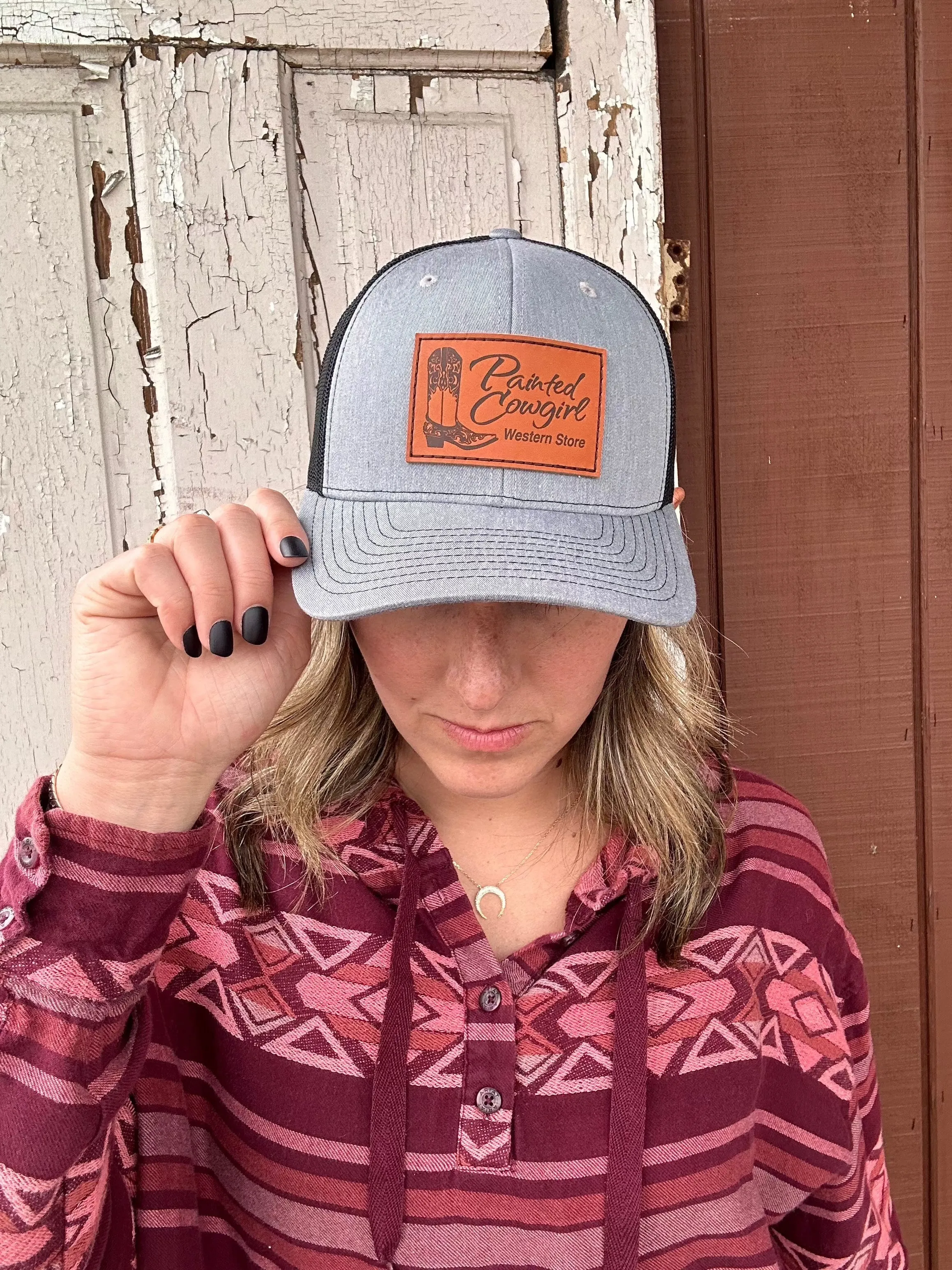 Painted Cowgirl Grey / Black Unisex Ball Cap