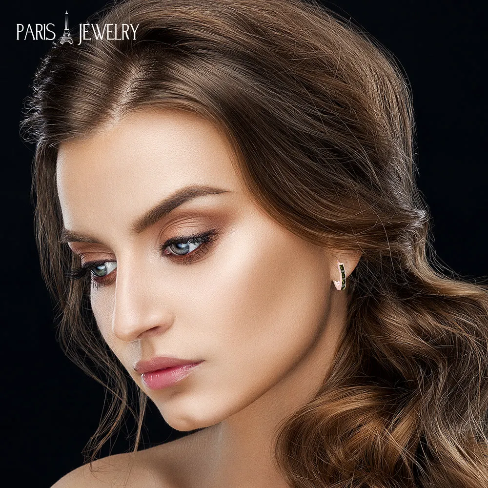 Paris Jewelry 18K Rose Gold Created Peridot 3Ct Emerald Cut Huggie Hoop Earrings Plated