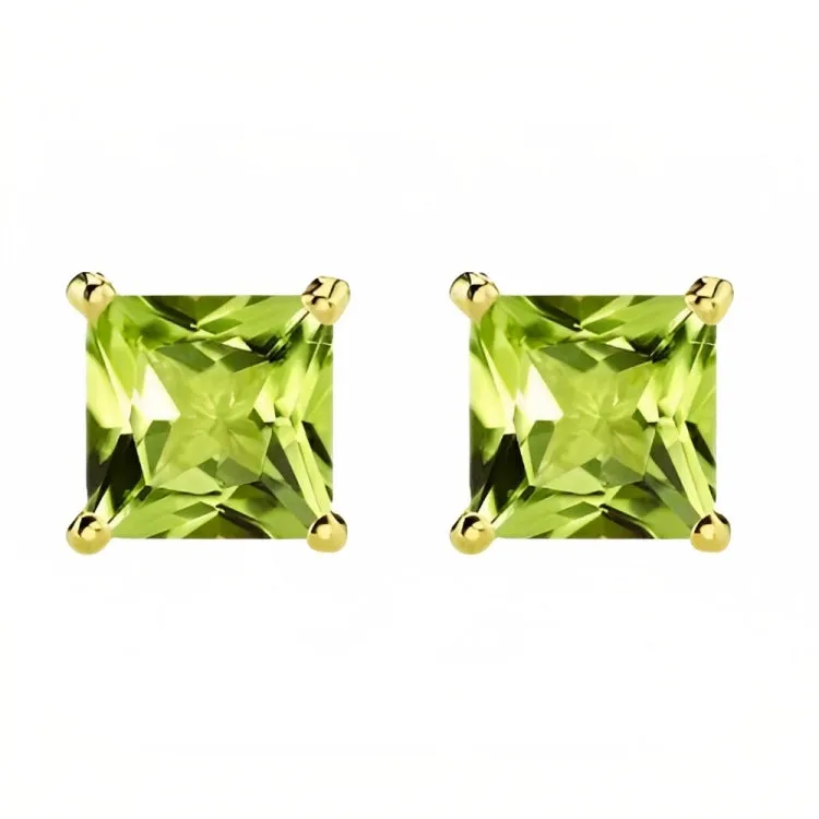 Paris Jewelry 18k Yellow Gold 2 Pair Created Peridot 4mm, 6mm Round & Princess Cut Stud Earrings Plated