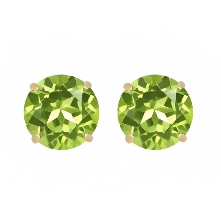 Paris Jewelry 18k Yellow Gold 2 Pair Created Peridot 4mm, 6mm Round & Princess Cut Stud Earrings Plated