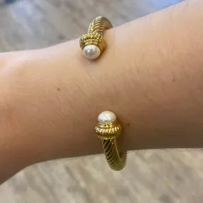 Park Avenue Gold Pearl Studded Bracelet Cuff