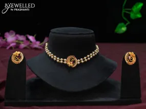 Pearl choker leaf design with ruby and cz stones