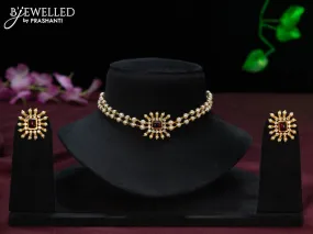 Pearl choker with ruby & cz stones and pearls