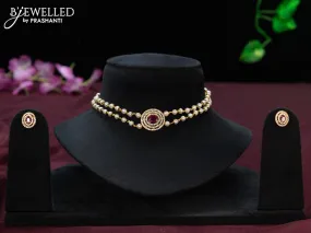 Pearl choker with ruby and cz stones