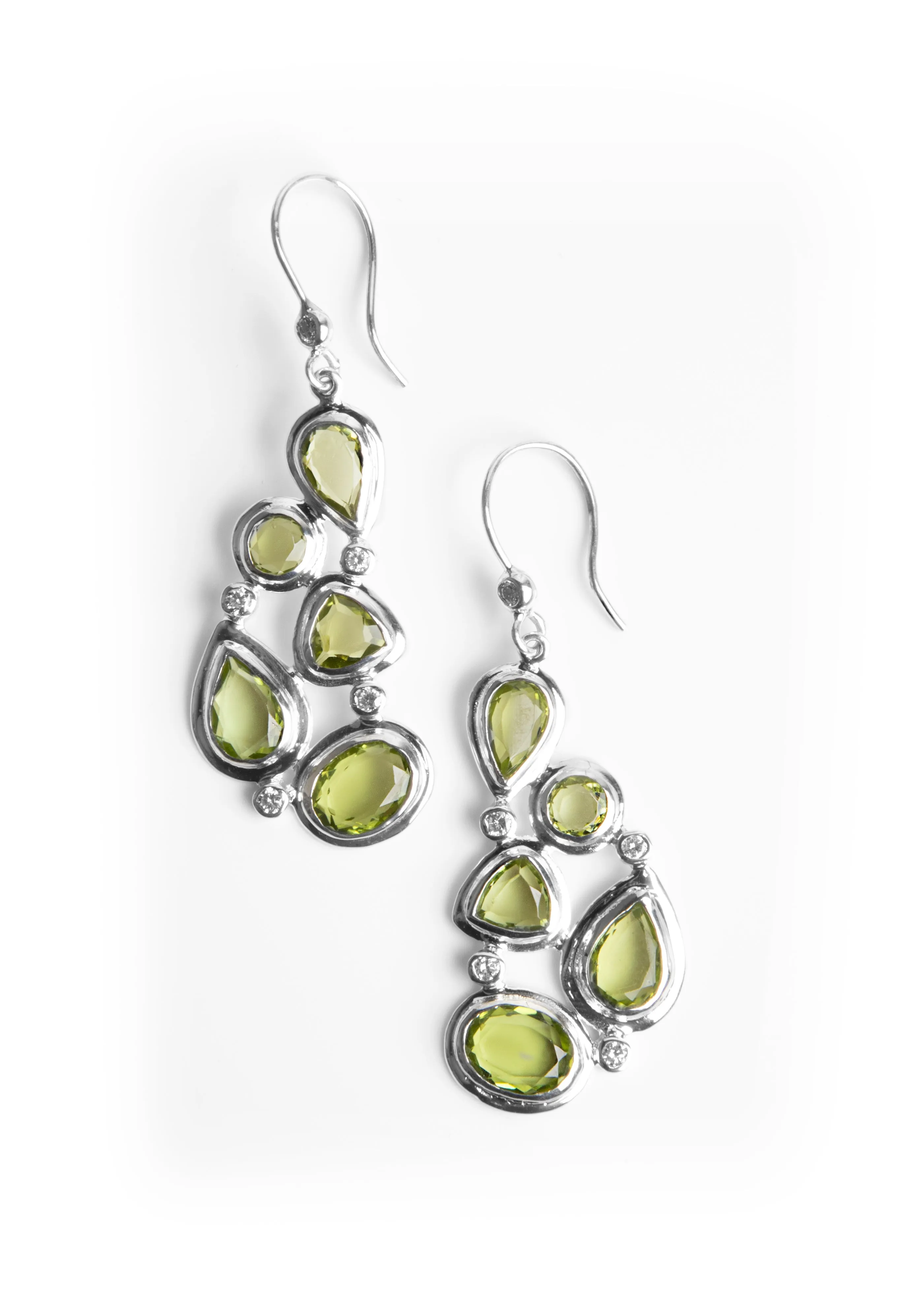 Peridot & Diamond Sterling Drop Earrings, Mosaic 5 Stone