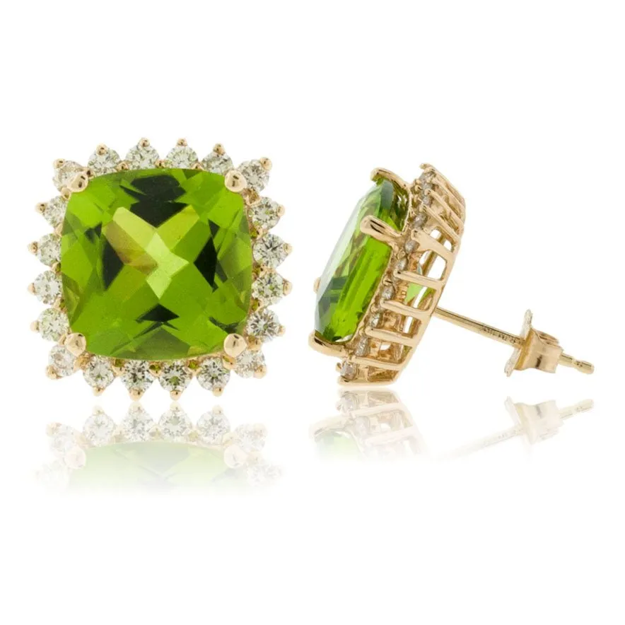 Peridot and Diamond Stud Earrings