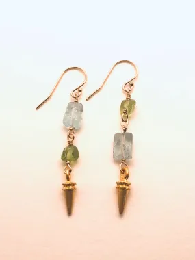 Peridot, Aquamarine with Dagger Component Earrings