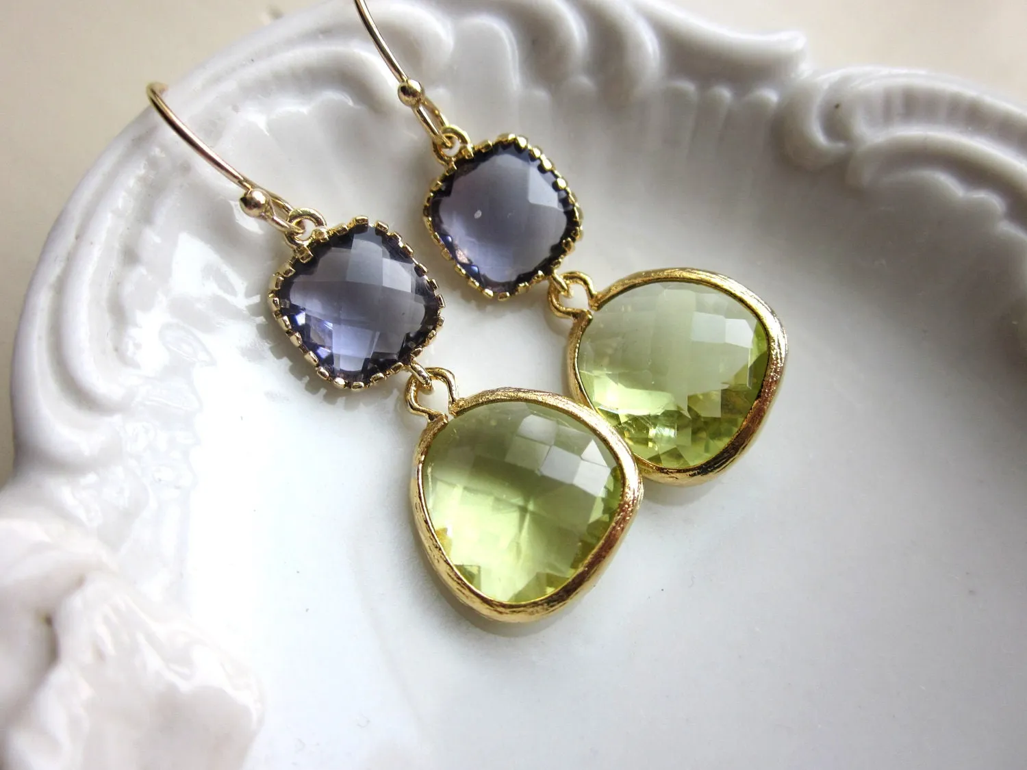 Peridot Earrings Tanzanite Gold Plated - Bridesmaid Earrings - Wedding Earrings - Valentines Day Gift