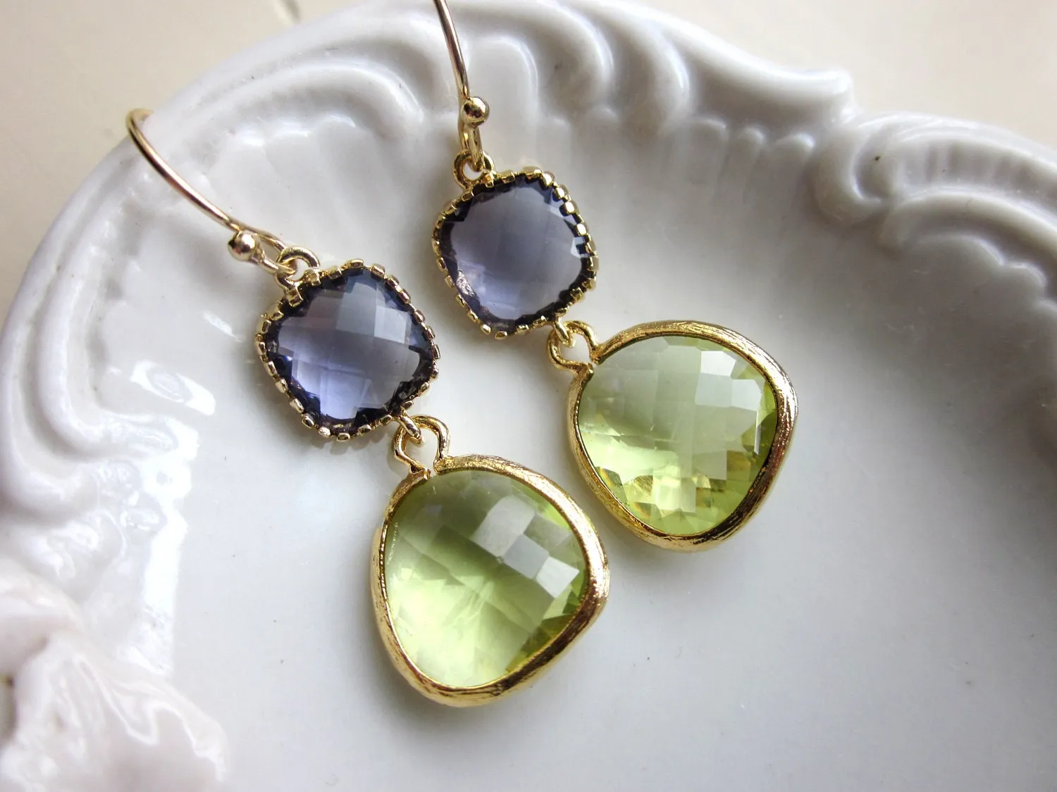 Peridot Earrings Tanzanite Gold Plated - Bridesmaid Earrings - Wedding Earrings - Valentines Day Gift