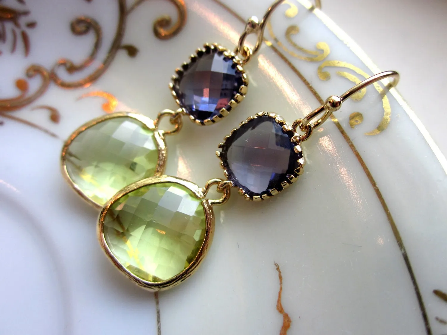 Peridot Earrings Tanzanite Gold Plated - Bridesmaid Earrings - Wedding Earrings - Valentines Day Gift