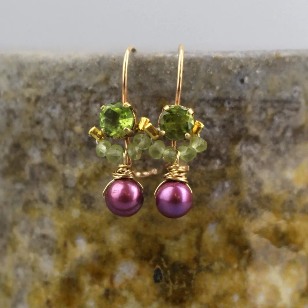 Peridot Pink Pearl Petite Dancer Earrings