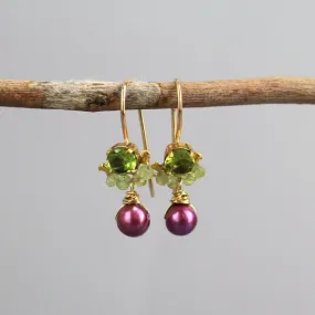 Peridot Pink Pearl Petite Dancer Earrings